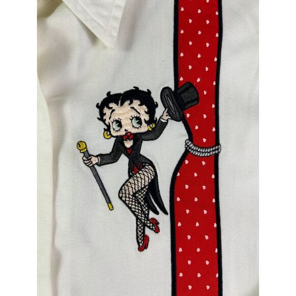 Vintage 1997 Betty Boop Shirt M White Button Up Suspenders Print MGM Grand RARE - Picture 3 of 13